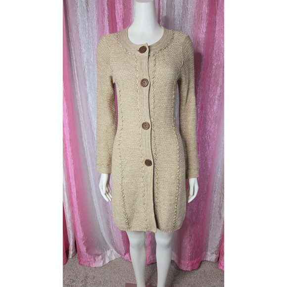 Coldwater Creek Oatmeal Heather Knit Button Long Sweater Cardigan Size XS - Picture 2 of 13
